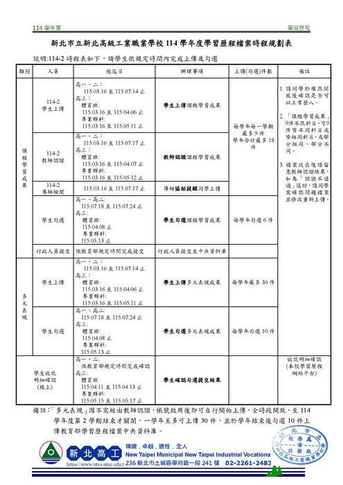 114-2學習歷程檔案時程規劃表