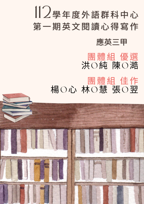 112學年度外語群科中心第1期英文閱讀心得寫作得獎名單